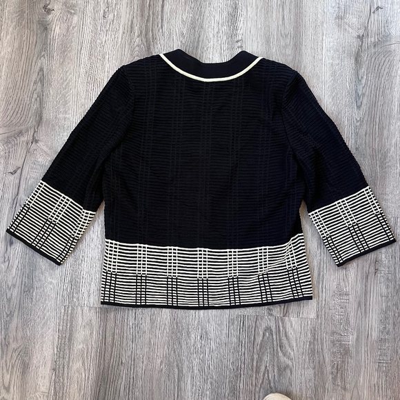 Ming Wang Sz small Black Pale Yellow Acrylic 3/4 Knit Jacket Blazer - Picture 7 of 8